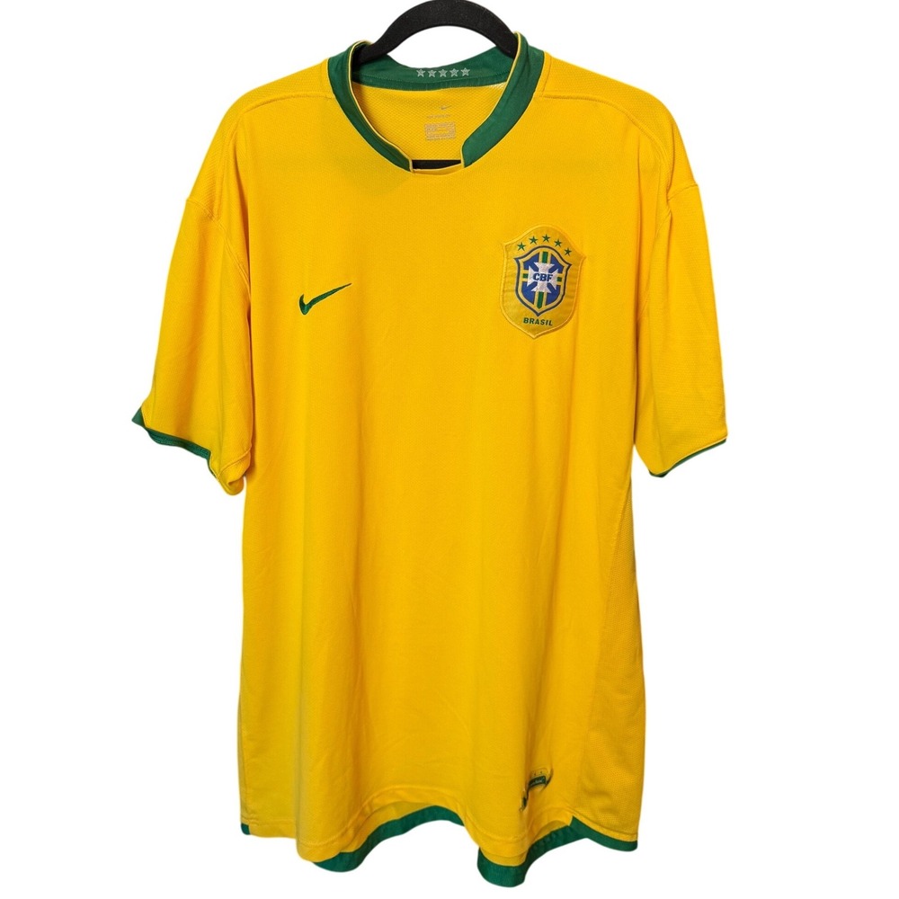 VTG Nike Brazil National Team Soccer Jersey Yellow Green Sphere Dry Mens XXL CBF